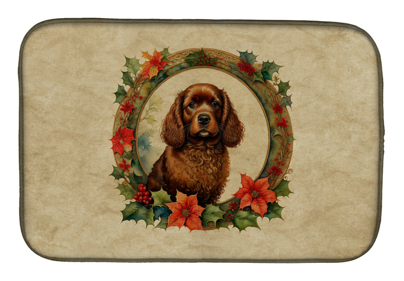 American Water Spaniel Christmas Flowers Dish Drying Mat