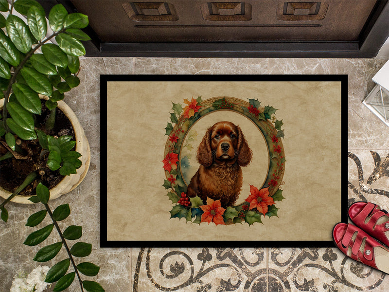 American Water Spaniel Christmas Flowers Doormat-24x36 Indoor / Outdoor Rug | Made in USA