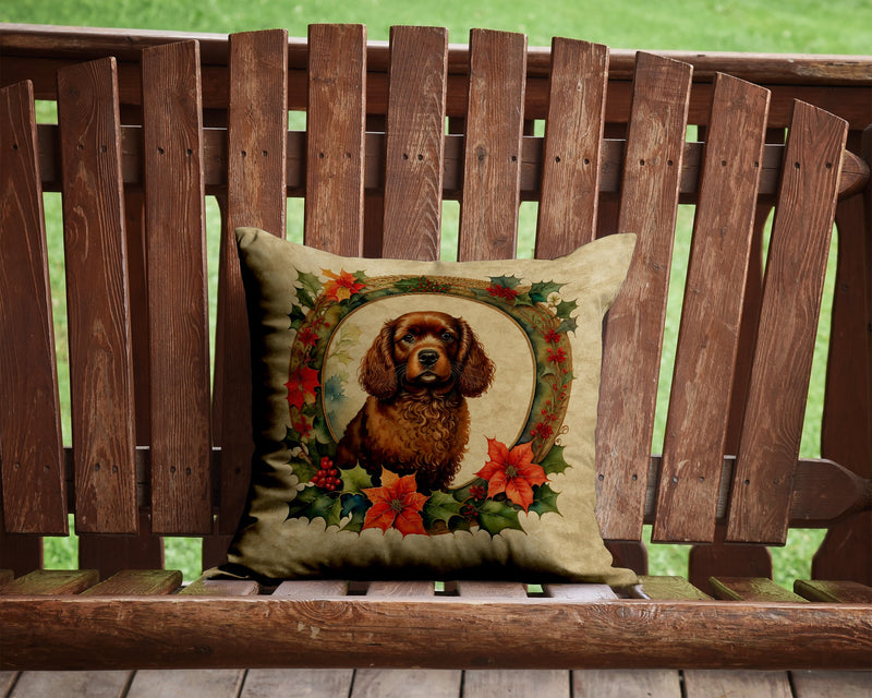 American Water Spaniel Christmas Flowers Throw Pillow - 14x14 Decorative Pillow – Art for Your Home & Patio