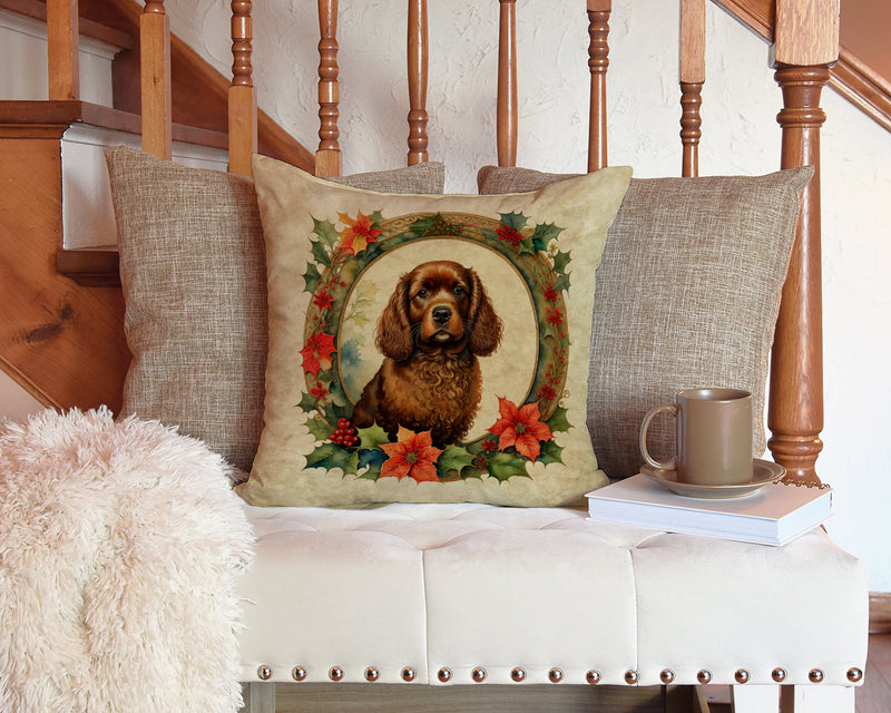 American Water Spaniel Christmas Flowers Throw Pillow - 14x14 Decorative Pillow – Art for Your Home & Patio