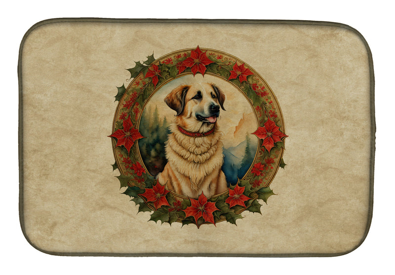 Anatolian Shepherd Dog Christmas Flowers Dish Drying Mat