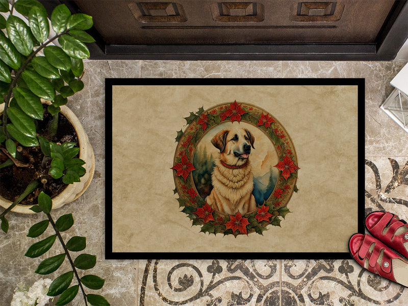 Anatolian Shepherd Dog Christmas Flowers Doormat-24x36 Indoor / Outdoor Rug | Made in USA