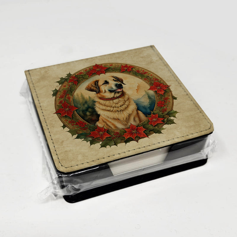 Anatolian Shepherd Dog Christmas Flowers PU Leather Note Paper Holder