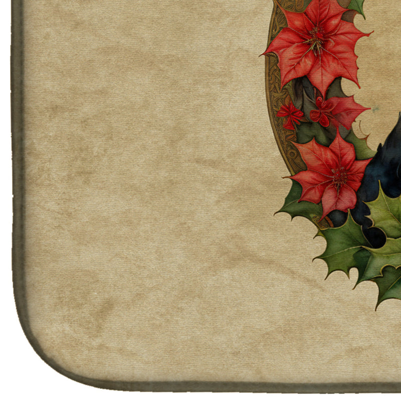 Black Russian Terrier Christmas Flowers Dish Drying Mat
