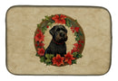 Black Russian Terrier Christmas Flowers Dish Drying Mat