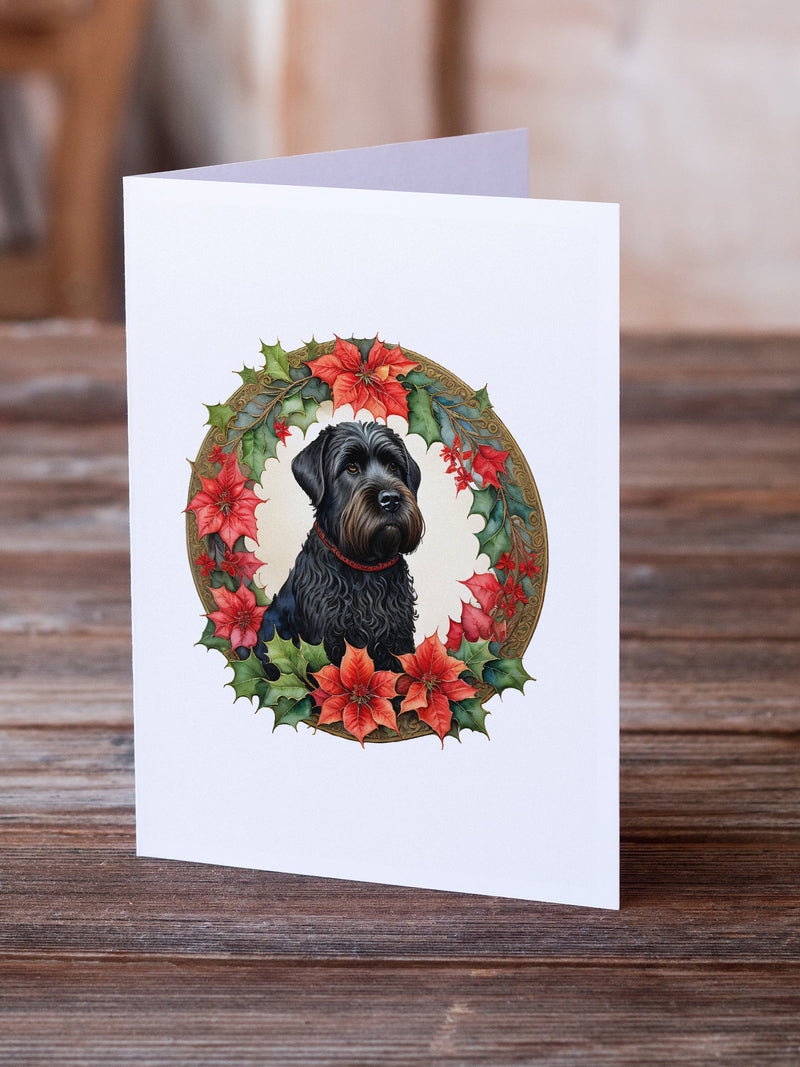 Black Russian Terrier Christmas Flowers Greeting Cards - Blank Note Cards – 8-Pack of Artist-Designed Cards with Envelopes
