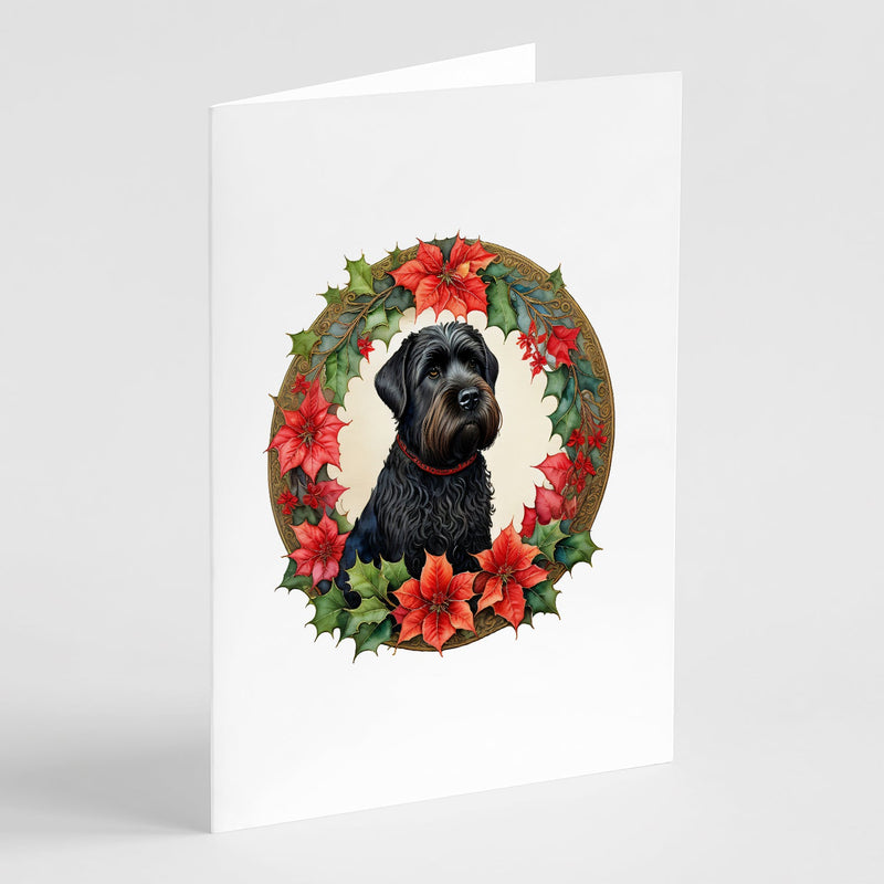 Black Russian Terrier Christmas Flowers Greeting Cards - Blank Note Cards – 8-Pack of Artist-Designed Cards with Envelopes
