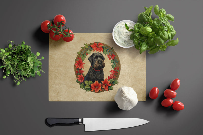 Black Russian Terrier Christmas Flowers Glass Cutting Boards – Durable, Decorative Kitchen Art