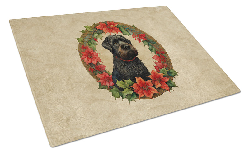 Black Russian Terrier Christmas Flowers Glass Cutting Boards – Durable, Decorative Kitchen Art
