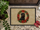 Black Russian Terrier Christmas Flowers Doormat