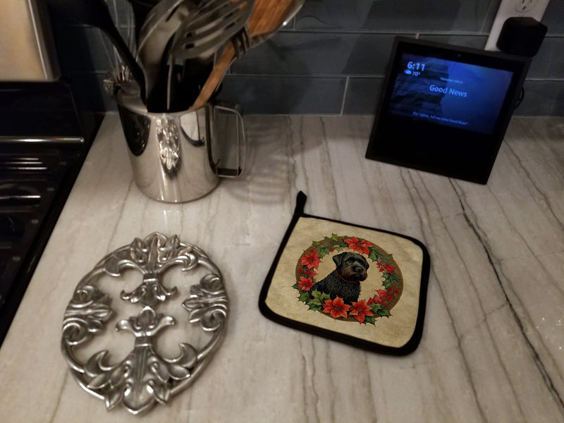 Black Russian Terrier Christmas Flowers Pot Holders - Set of 2 Decorative Kitchen Helpers | Made in the USA