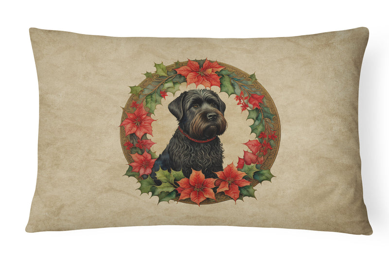Black Russian Terrier Christmas Flowers Throw Pillow