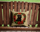 Black Russian Terrier Christmas Flowers Throw Pillow - 14x14 Decorative Pillow – Art for Your Home & Patio