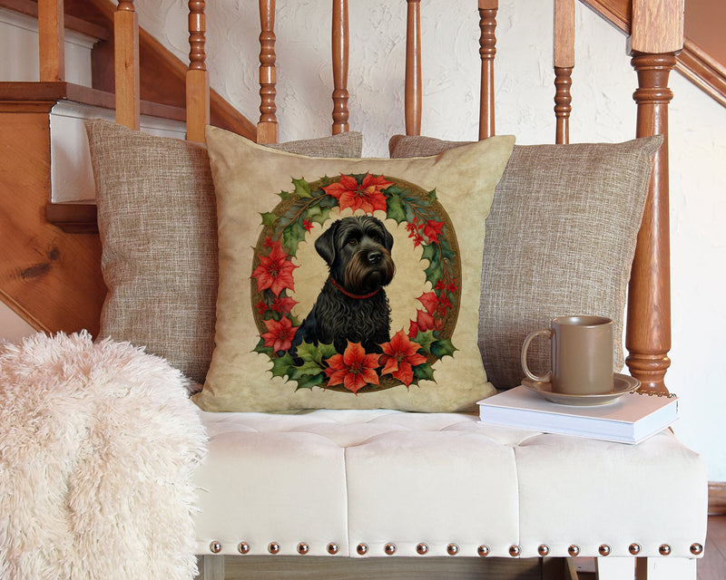 Black Russian Terrier Christmas Flowers Throw Pillow - 14x14 Decorative Pillow – Art for Your Home & Patio