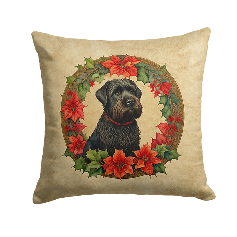 Black Russian Terrier Christmas Flowers Throw Pillow