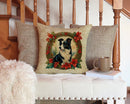 Border Collie Christmas Flowers Throw Pillow - 14x14 Decorative Pillow – Art for Your Home & Patio