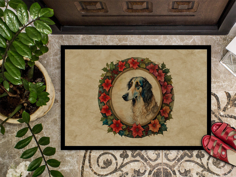 Borzoi Christmas Flowers Doormat-24x36 Indoor / Outdoor Rug | Made in USA