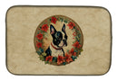 Boston Terrier Christmas Flowers Dish Drying Mat