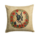 Boston Terrier Christmas Flowers Throw Pillow