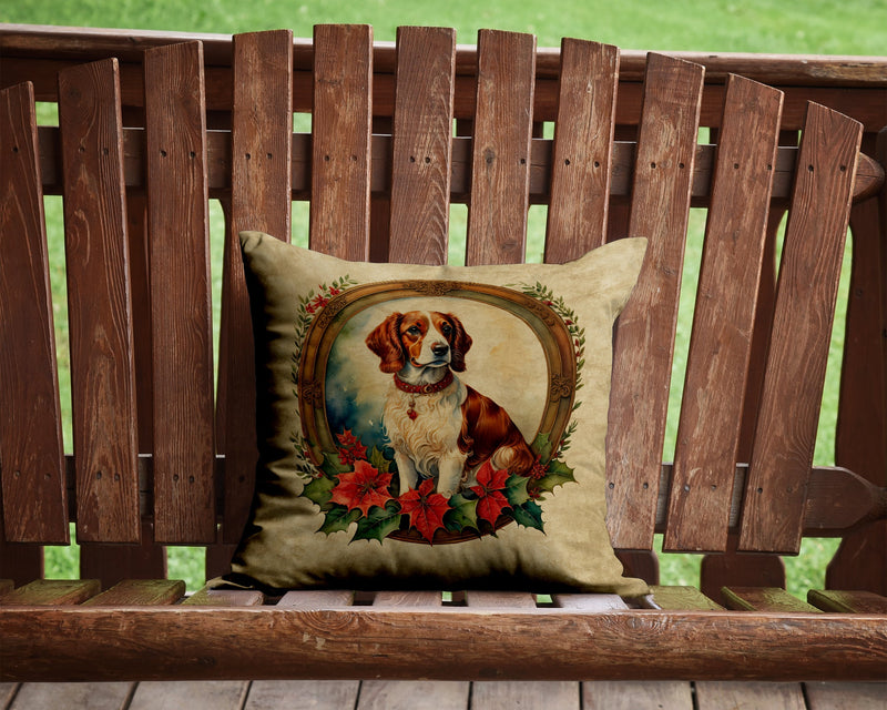 Brittany Spaniel Christmas Flowers Throw Pillow - 14x14 Decorative Pillow – Art for Your Home & Patio