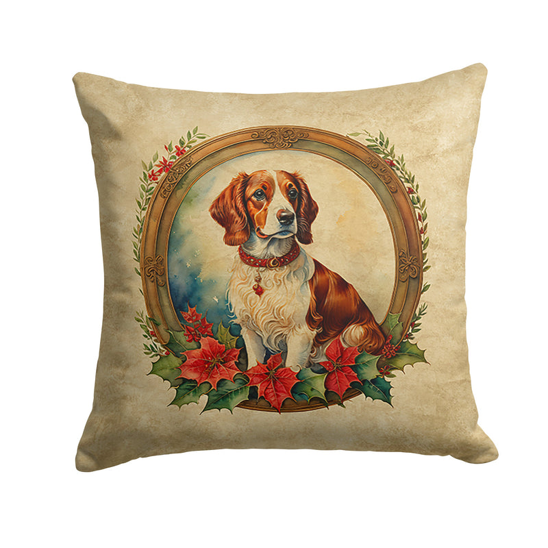 Brittany Spaniel Christmas Flowers Throw Pillow - 14x14 Decorative Pillow – Art for Your Home & Patio
