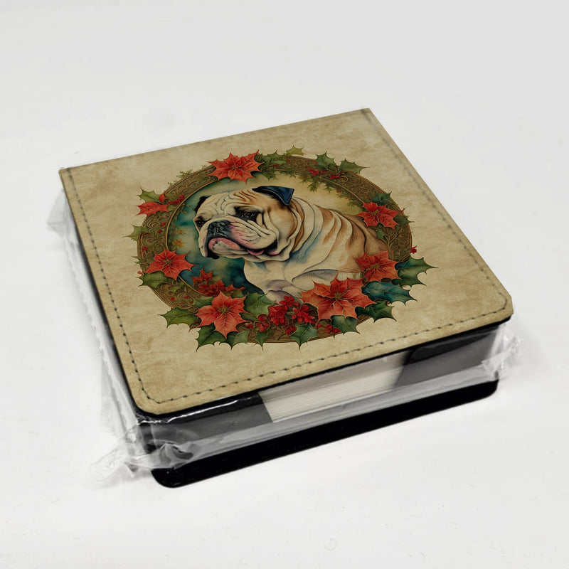 English Bulldog Christmas Flowers PU Leather Note Paper Holder