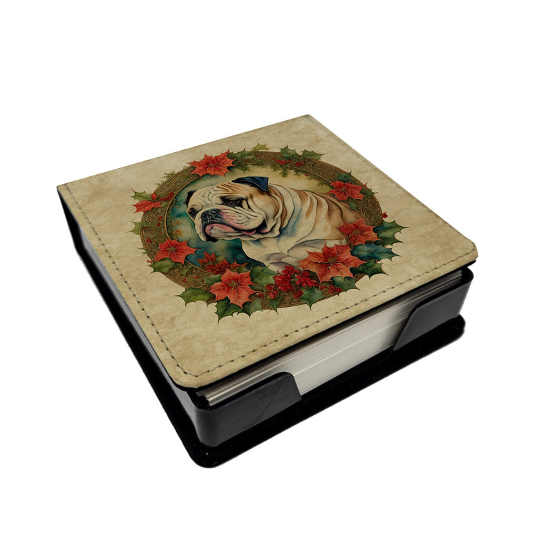 English Bulldog Christmas Flowers PU Leather Note Paper Holder