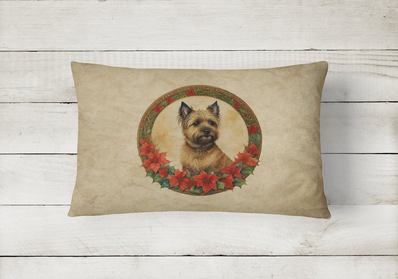 Cairn Terrier Christmas Flowers Throw Pillow