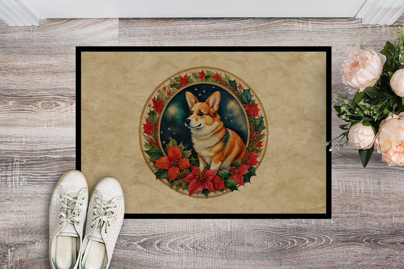 Corgi Christmas Flowers Doormat-24x36 Indoor / Outdoor Rug | Made in USA