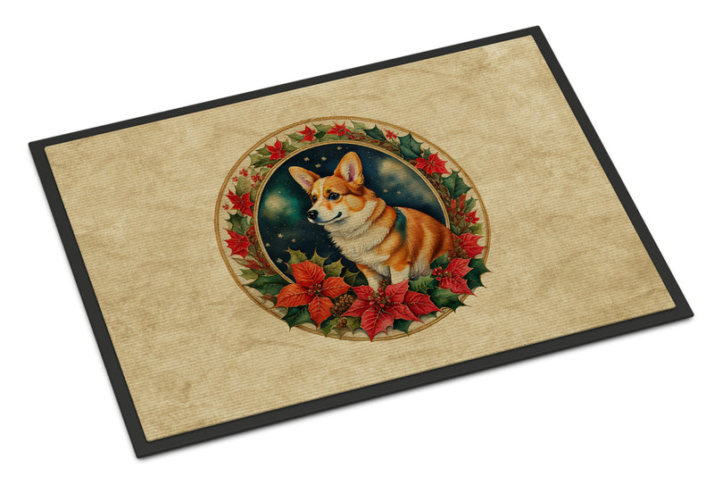 Corgi Christmas Flowers Doormat-24x36 Indoor / Outdoor Rug | Made in USA