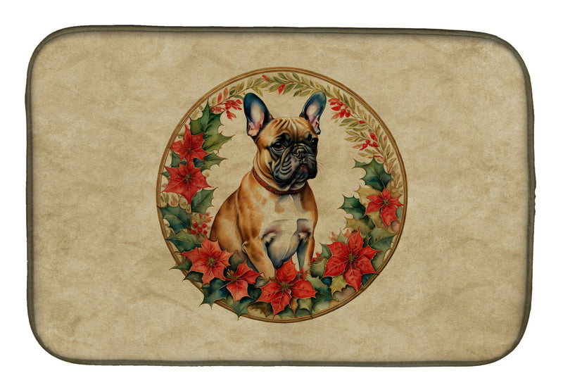 French Bulldog Christmas Flowers Dish Drying Mat
