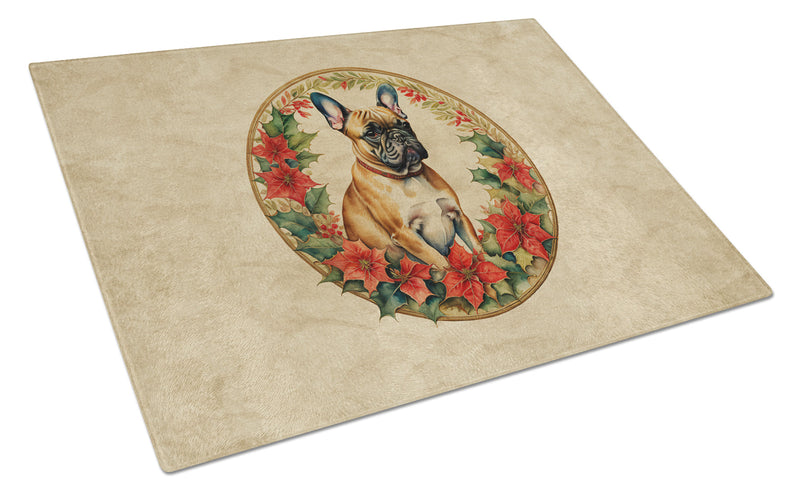 French Bulldog Christmas Flowers Glass Cutting Boards – Durable, Decorative Kitchen Art