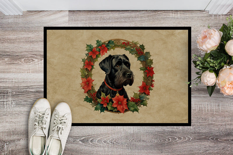 Giant Schnauzer Christmas Flowers Doormat-24x36 Indoor / Outdoor Rug | Made in USA