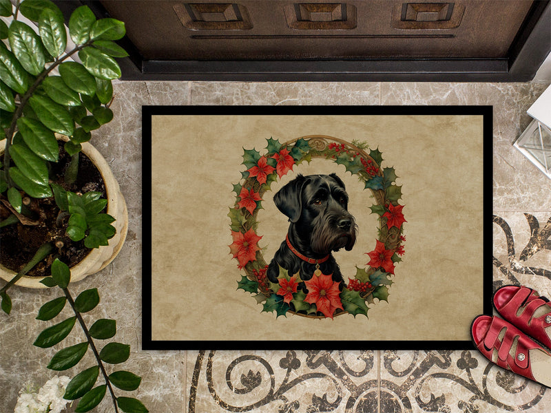 Giant Schnauzer Christmas Flowers Doormat-24x36 Indoor / Outdoor Rug | Made in USA