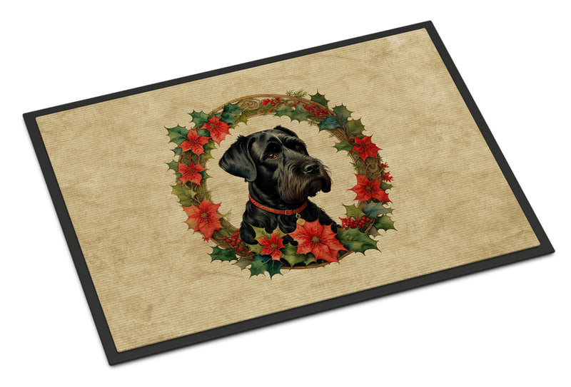 Giant Schnauzer Christmas Flowers Doormat-24x36 Indoor / Outdoor Rug | Made in USA