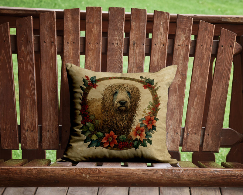 Komondor Christmas Flowers Throw Pillow