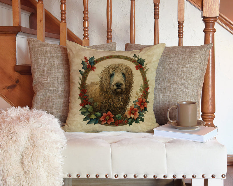 Komondor Christmas Flowers Throw Pillow