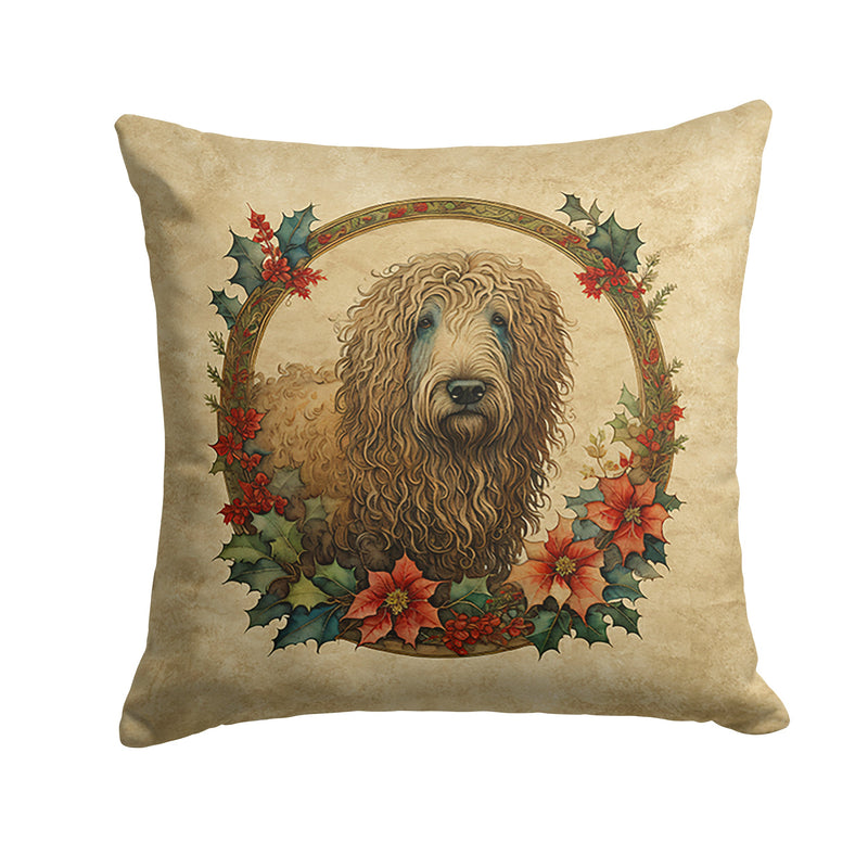 Komondor Christmas Flowers Throw Pillow