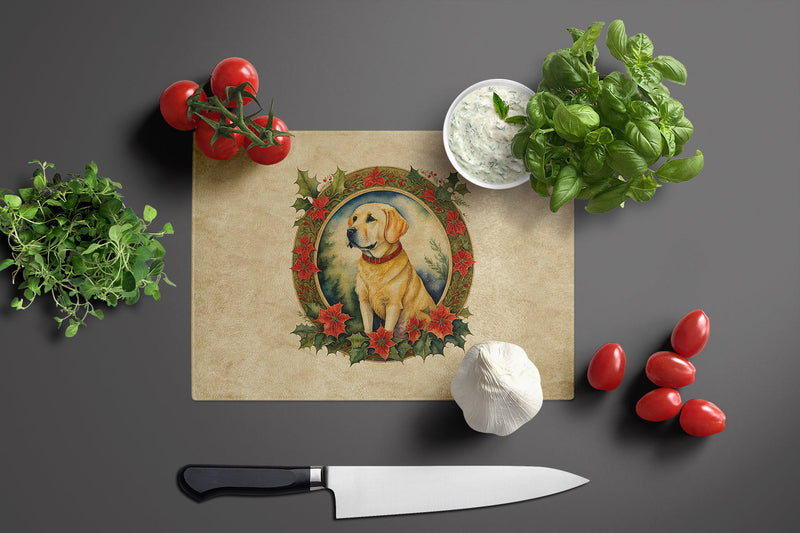 Labrador Retriever Christmas Flowers Glass Cutting Boards – Durable, Decorative Kitchen Art