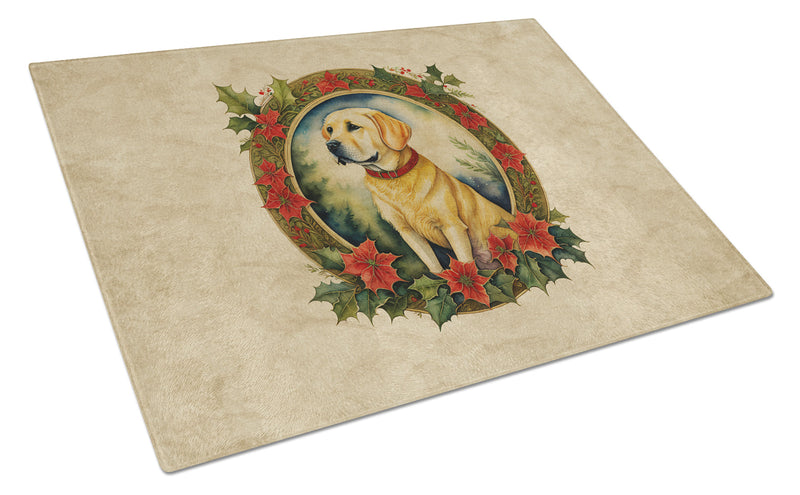 Labrador Retriever Christmas Flowers Glass Cutting Boards – Durable, Decorative Kitchen Art
