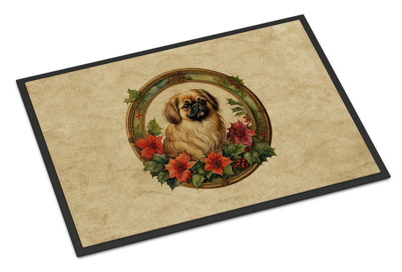 Pekingese Christmas Flowers Doormat