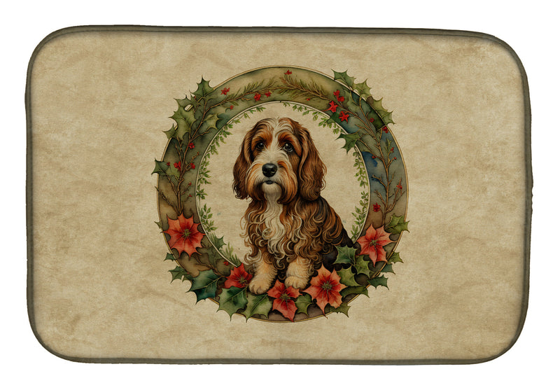 Petit Basset Griffon Vendeen Christmas Flowers Dish Drying Mat