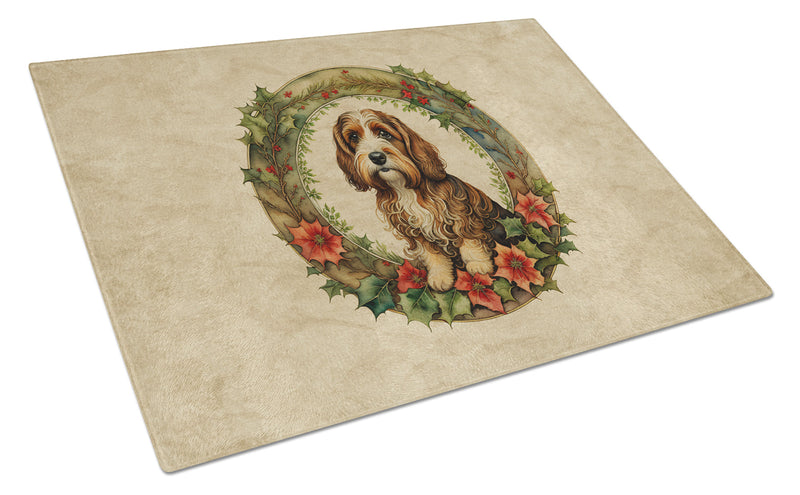 Petit Basset Griffon Vendeen Christmas Flowers Glass Cutting Board