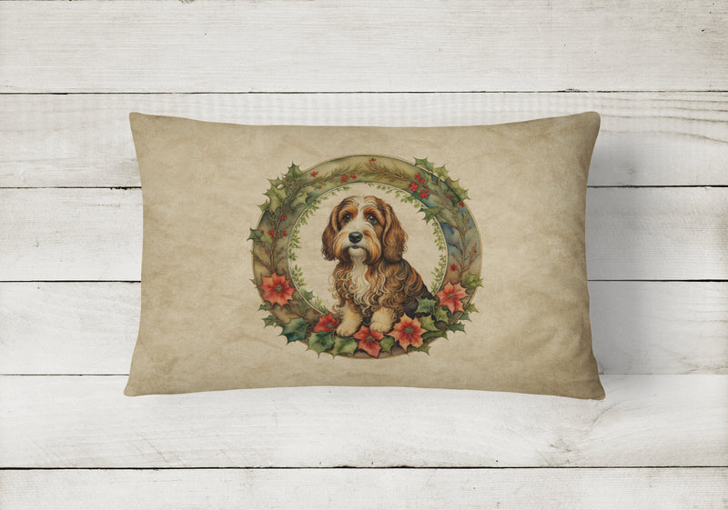 Petit Basset Griffon Vendeen Christmas Flowers Throw Pillow