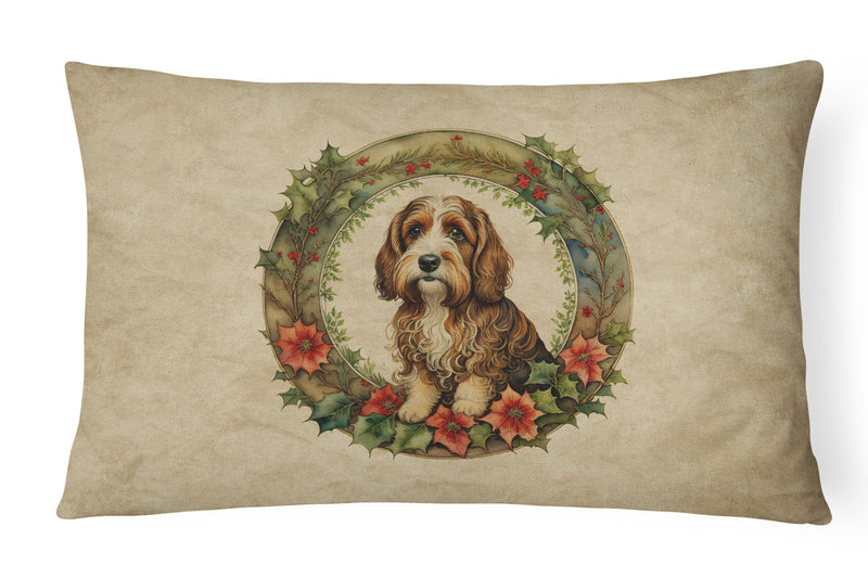 Petit Basset Griffon Vendeen Christmas Flowers Throw Pillow