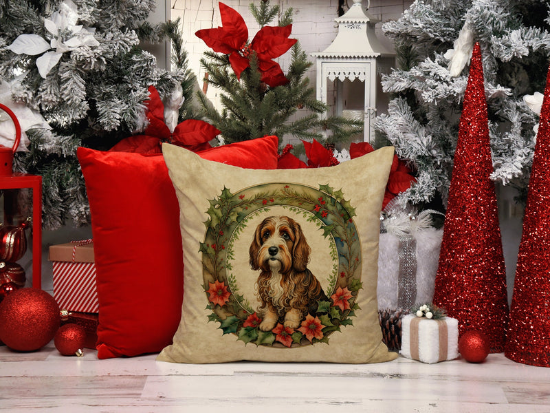 Petit Basset Griffon Vendeen Christmas Flowers Throw Pillow