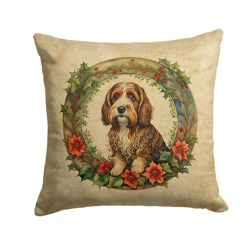 Petit Basset Griffon Vendeen Christmas Flowers Throw Pillow