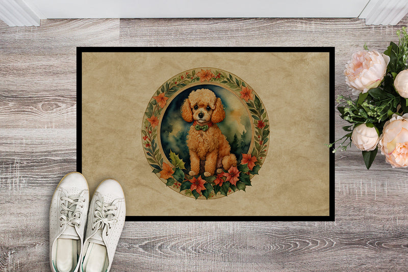 Poodle Christmas Flowers Doormat - 18X27 Indoor / Outdoor Rug | Made in USA