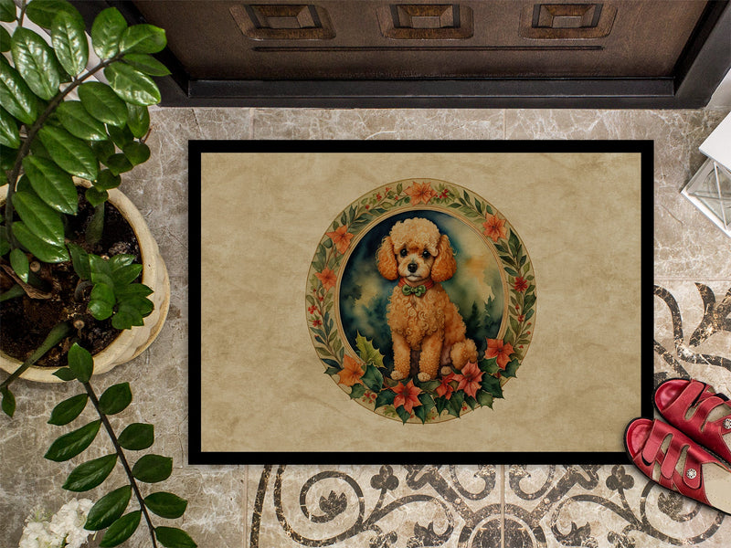 Poodle Christmas Flowers Doormat - 18X27 Indoor / Outdoor Rug | Made in USA