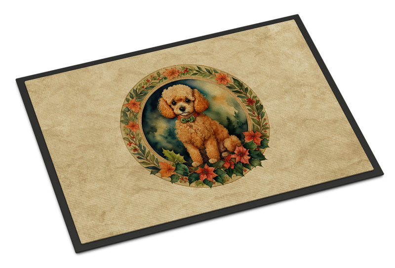 Poodle Christmas Flowers Doormat - 18X27 Indoor / Outdoor Rug | Made in USA